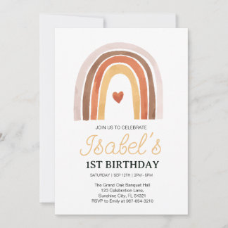 Modern Boho Rainbow Erster Geburtstag, rosa 1. Geb Einladung