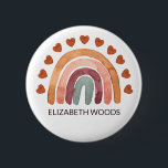 Modern Boho Rainbow & Herbst Name Button<br><div class="desc">Moderner Regenbogen- und Herzknopf im erdigen Ton. Personalisierbar!</div>