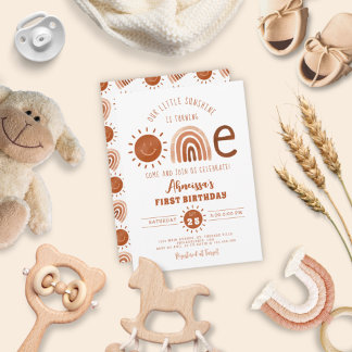Modern Boho Rainbow Little Sunshine Erster Geburts Einladung