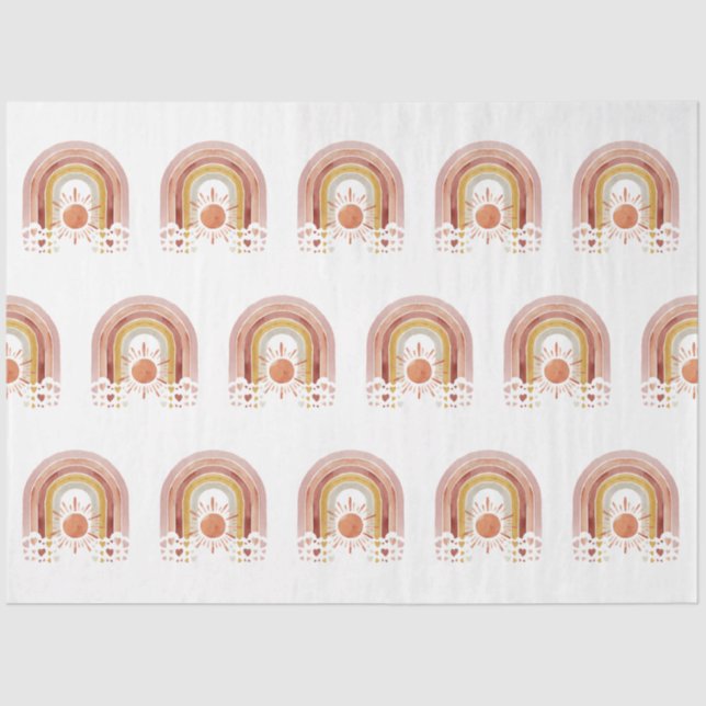 Modern BOHO Rainbow Sun Heart Dusty Pink Mustard Seidenpapier (Vorderseite)