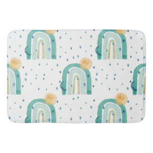 Modern Boho Rainbow Sun Moon Aquamarin Blue Navy S Badematte