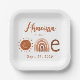 Modern Boho Rainbow Sunshine Erstgeburt Pappteller