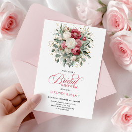 Modern Boho Red Blush Greenery Gold Bridal Shower Einladung