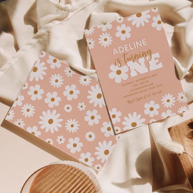 Modern Boho Retro Daisy One Birthday Party Einladung (Von Creator hochgeladen)