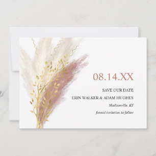 Modern Boho Rosa Gold Pampas Gras  Save The Date