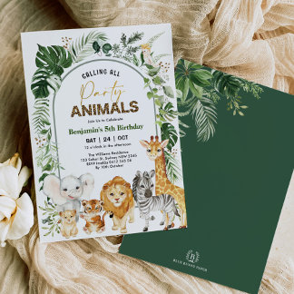 Modern Boho Safari Party Animals Boy Birthday Einladung