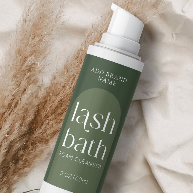 Modern Boho Sage Green Lash Bath Cleanser Wrapper Rechteckiger Aufkleber (Modern Lash Bath wrap around label in sage green with trendy display fonts and minimal layout)