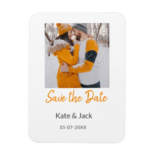 Modern boho Save the Date QR-Namensdatum orange hi Magnet
