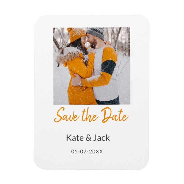 Modern boho Save the Date QR-Namensdatum orange hi Magnet (Vertikal)