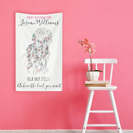 Modern Boho Schwarz-weiße Wavy Hair Style Flora Banner