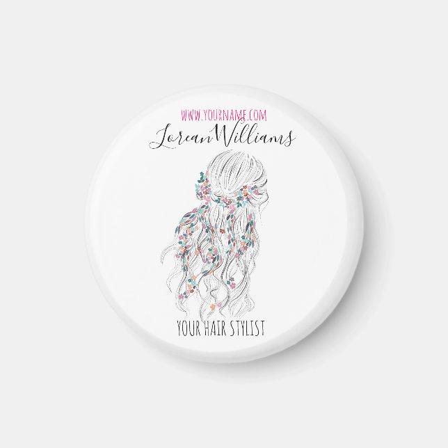 Modern Boho Schwarz-weiße Wavy Hair Style Flora Magnet (Vorne)