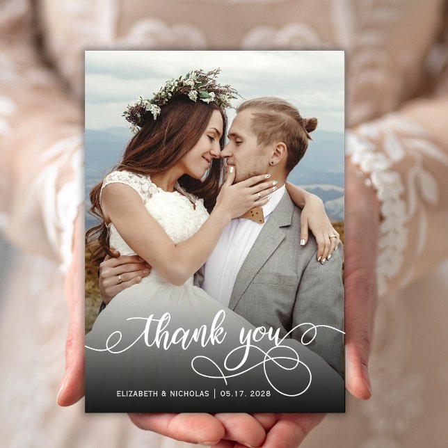 Modern Boho Script Foto Wedding Danke Card (Von Creator hochgeladen)