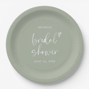 Modern Boho Script Sage Green Brautparty Pappteller