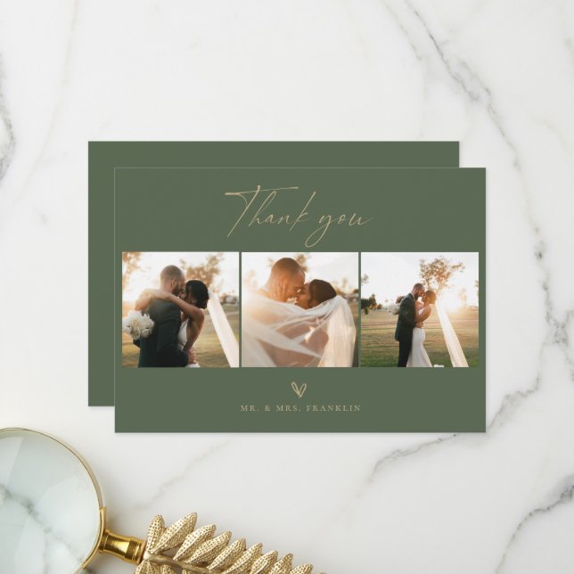Modern Boho Script Wedding Foto Danke Karte (Vorderseite/Rückseite Beispiel)