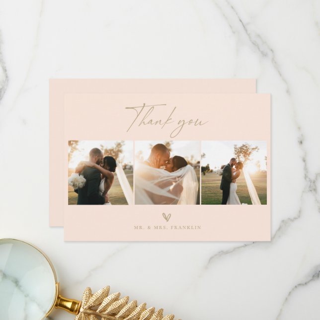 Modern Boho Script Wedding Foto Danke Karte (Vorderseite/Rückseite Beispiel)