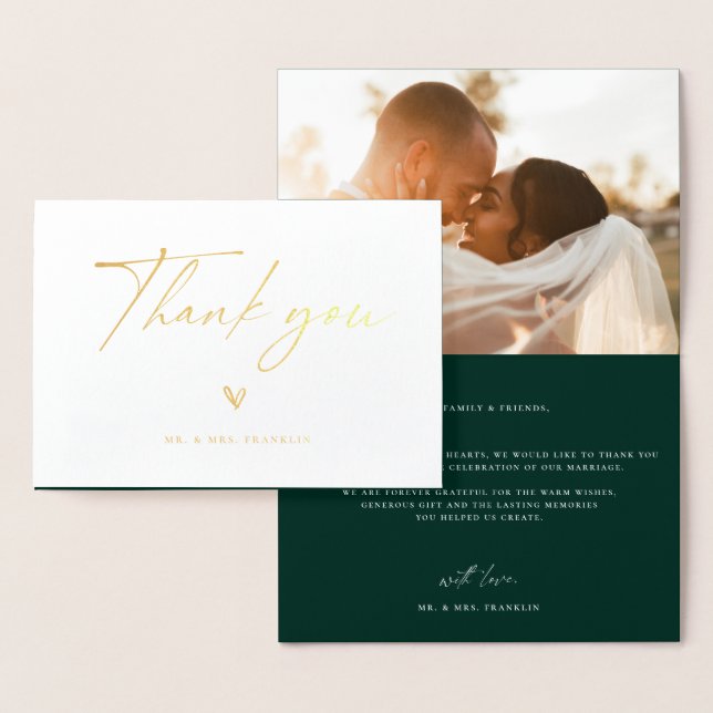 Modern Boho Script Wedding Foto Vielen Dank Folienkarte (Anzeige)
