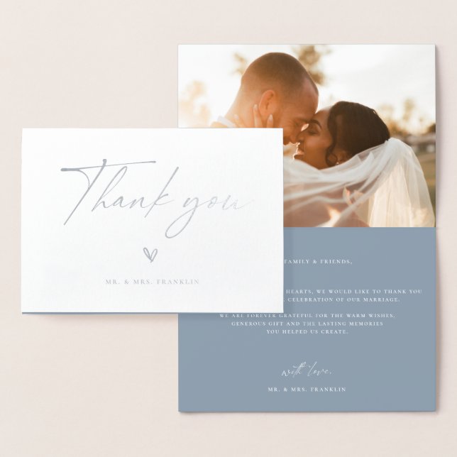 Modern Boho Script Wedding Foto Vielen Dank Folienkarte (Anzeige)