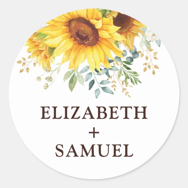 Modern Boho Sunflower Summer Garden Wedding Runder Aufkleber (Vorderseite)