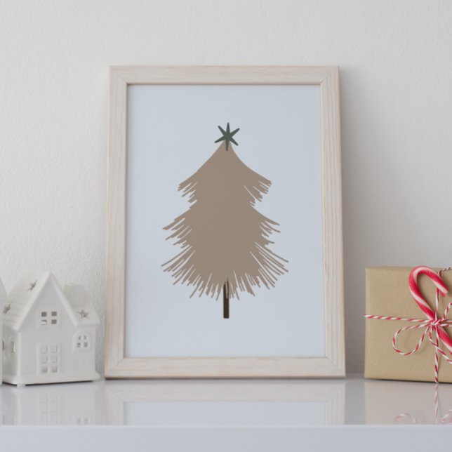 Modern Boho Tan und grüner Weihnachtsbaum Print Poster (Von Creator hochgeladen)
