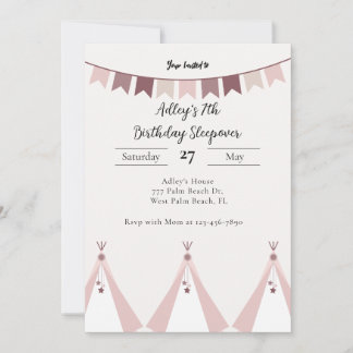 Modern Boho Teepee Sleepover Einladung zum Geburts