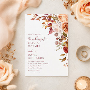 Modern Boho Terracotta Burnt Orange Floral Wedding Einladung