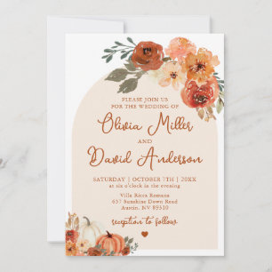 Modern Boho Terracotta Fall Pumpkin Herbsthochzeit Einladung