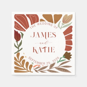 Modern Boho Terracotta Retro Blumenhochzeit Serviette