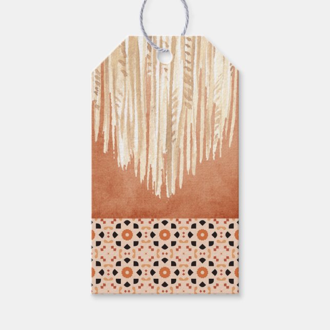 Modern Boho Terracotta Tile Macrame Geschenkanhänger (Vorderseite)