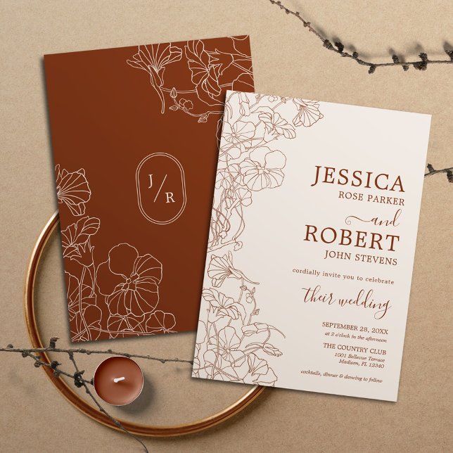 Modern Boho Terracotta Wedding Minimalistisch Einladung (Von Creator hochgeladen)