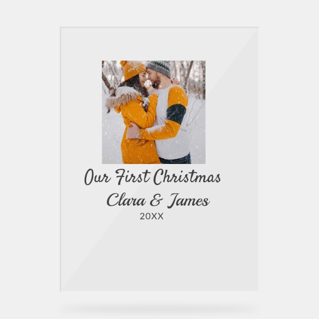 Modern boho unser erstes Weihnachts-Foto Acrylschild (Vorderseite)