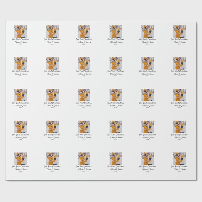 Modern boho unser erstes Weihnachts-Foto Geschenkpapier (Flach)