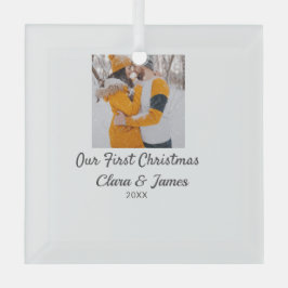 Modern boho unser erstes Weihnachts-Foto Ornament Aus Glas