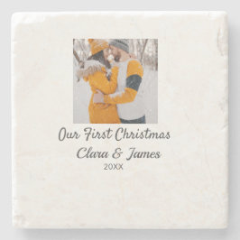 Modern boho unser erstes Weihnachts-Foto Steinuntersetzer