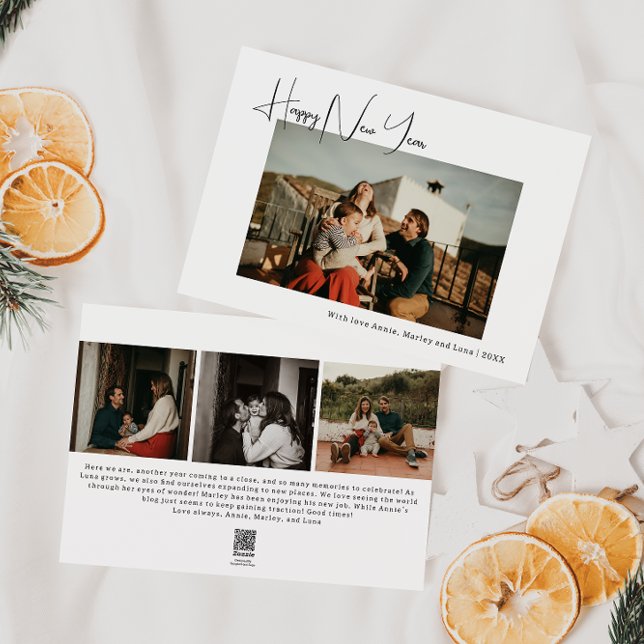 Modern Boho Vier-Foto-Happy Neujahr Feiertagskarte (Von Creator hochgeladen)