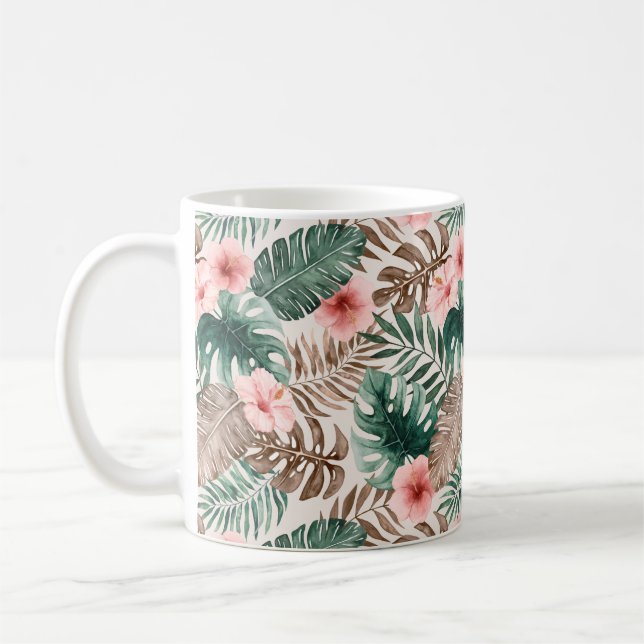 Modern Boho Wasserfarbe Tropenflora  Kaffeetasse (Links)