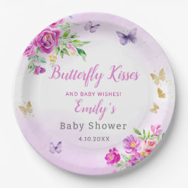 Modern Boho Watercolor Butterfly Girl Babydusche Pappteller