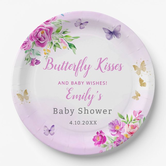 Modern Boho Watercolor Butterfly Girl Babydusche Pappteller (Vorderseite)