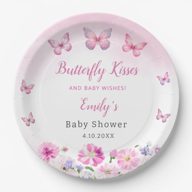 Modern Boho Watercolor Butterfly Girl Babydusche Pappteller (Vorderseite)