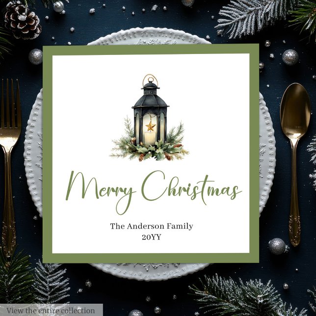 Modern Boho Watercolor Christmas Lantern Napkins Serviette (Modern Boho Watercolor Christmas Lantern Napkins)
