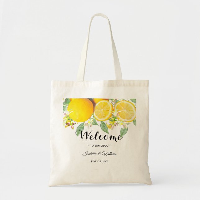 Modern Boho Watercolor Lemon Sommer Gefallen Tragetasche (Vorne)