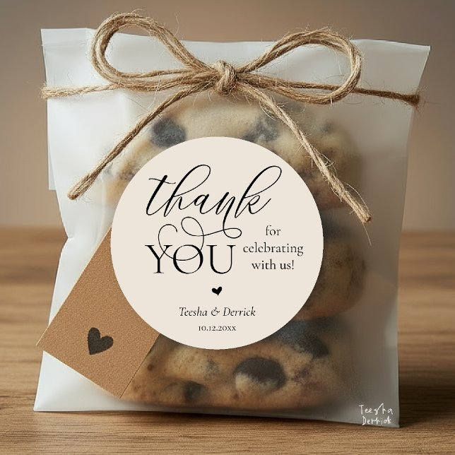Modern Boho Wedding Niedlich Heart Danke für Ihre  Runder Aufkleber (Modern Boho Wedding Cute Heart Thank You Gifts Classic Round Sticker in Classy Cream Black)