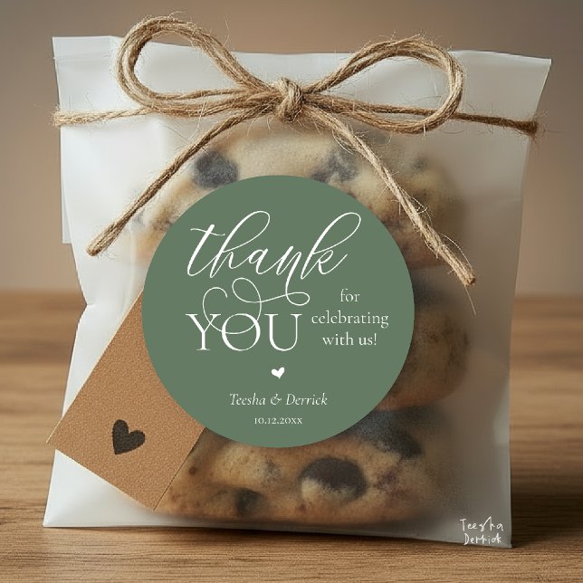 Modern Boho Wedding Niedlich Heart Danke für Ihre  Runder Aufkleber (Modern Boho Wedding Cute Heart Thank You Gifts Classic Round Sticker in Classy Rustic Sage Green)