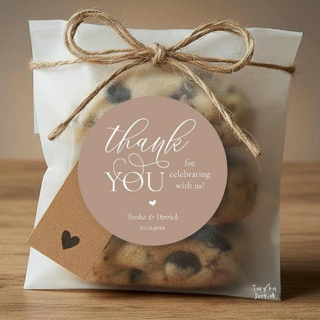 Modern Boho Wedding Niedlich Heart Danke für Ihre  Runder Aufkleber (Modern Boho Wedding Cute Heart Thank You Gifts Classic Round Sticker in Classy Taupe Warm Earthy)