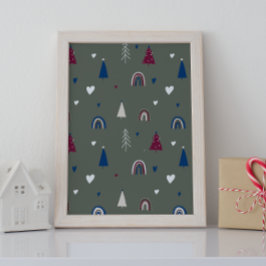 Modern Boho Weihnachten Grüne Mauer Print Poster