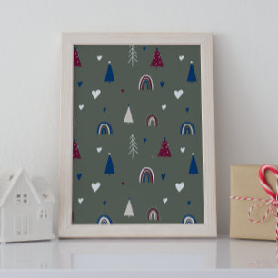 Modern Boho Weihnachten Grüne Mauer Print Poster