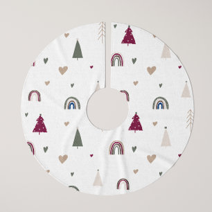 Modern Boho Weihnachtsregenbogen und Herz-Tree-Roc Polyester Weihnachtsbaumdecke