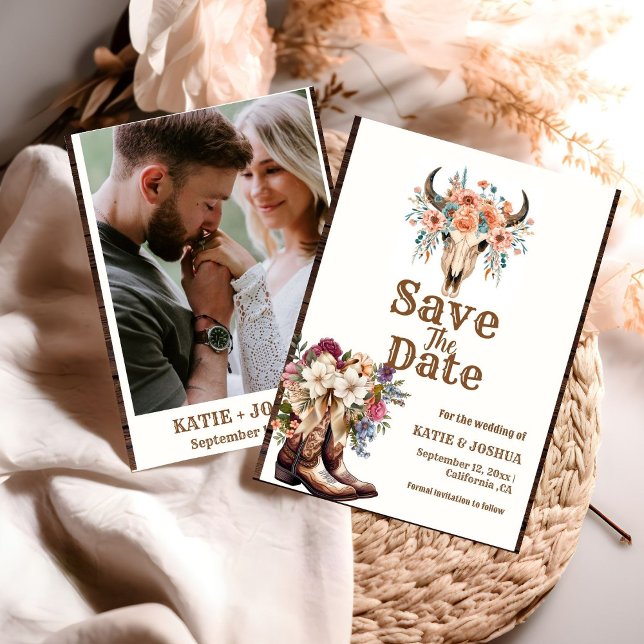 Modern Boho Western Cowboy Wedding Save the date Einladung (Von Creator hochgeladen)