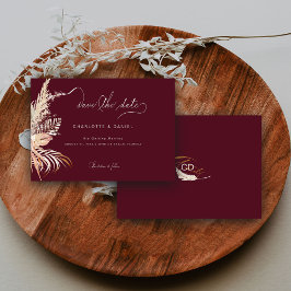 Modern Boho Whimsical Calligraphy Script Burgundy Save The Date
