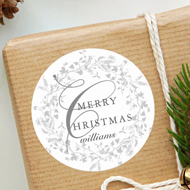 Modern Boho Wildblume Kruth Weihnachten Runder Aufkleber (Von Creator hochgeladen)