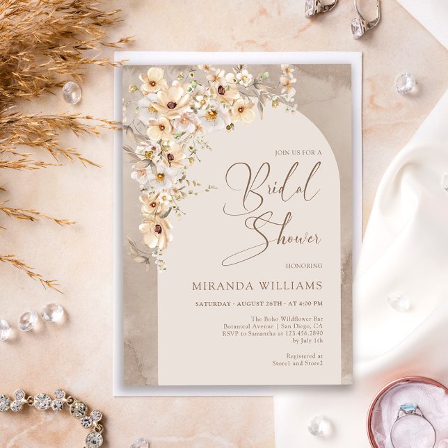 Modern Boho Wildflowers Cream Floral Bridal Shower Einladung (Von Creator hochgeladen)